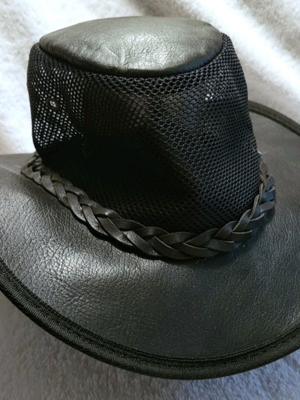 Barmah Hats Foldaway Bronco Cooler Hat Black Leather Braided Trim #1062 USA VTG